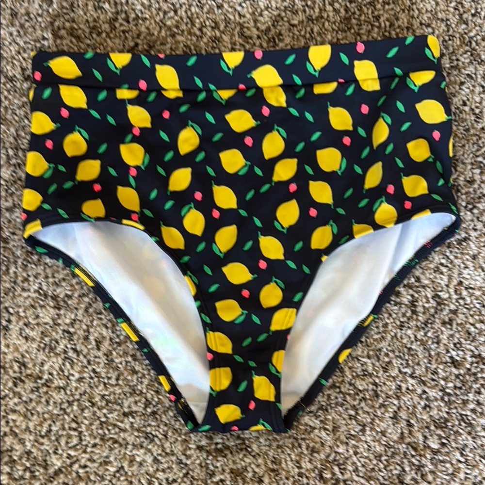 Biden Lemon Print High-Waisted Swim Bottoms